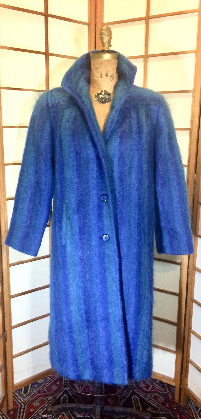 Fuzzy Mohair Wool 70's 80's Royal Blue Purple Coat. M/L