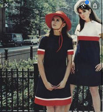 Load image into Gallery viewer, Vintage Women Lilli Ann Red White Blue 60s Mod Coat Wool Knit Attached Scarf Flexible Size