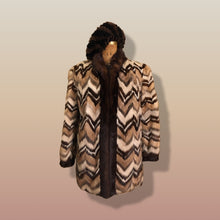 Load image into Gallery viewer, Vintage Mink Coat Mosaic “Patchwork” Intarsia Zigzag Chevron “Mocha Coffee” Swirl Tuxedo Style
