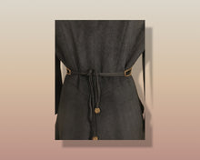 Load image into Gallery viewer, 60’s Black Coat Vintage Lilli Ann Fit and Flare Shearling Pinup Princess Beaded Belt