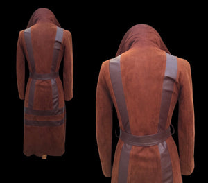 70’s Rust Suede and Leather Inlay Coat Spy Trench