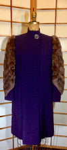 Load image into Gallery viewer, RARE Vintage 30S Vintage Coat--PURPLE Puff-Sleeve Old Glamour Film Noir 1930'S 1940's Classic Fur Coat and Purple Wool Boucle Coat Size M/L