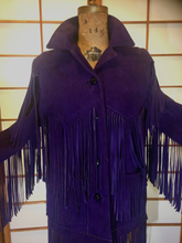 Load image into Gallery viewer, Purple Suede Fringe Coat Boho Southwestern Hippie Western Cowgirl Cowboy Hipster Vtg Coat S/M Navajo Native American