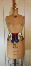Load image into Gallery viewer, Leather Vintage Patchwork Cinch Corset Belt 70s Purple Red Blue Color Block Mosaic Small Extra Small Goth Hippy medium