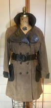 Load image into Gallery viewer, Mod 60s Suede and Leather Peacoat Trench Double Breasted Fit Flare Princess Twiggy S/M