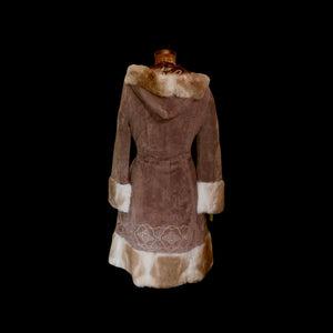 Suede Hooded Embroidered Ombré Fur Trim Penny Lane Coat