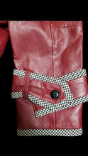 Load image into Gallery viewer, Red Bergundy Maroon Coat Trench Spy Leather  houndstooth