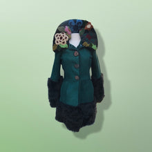 Load image into Gallery viewer, 2000’s Teal Green Blue Shearling Suede Lamb Karakul Swakara Floral Coat Victorian Penny Lane Boho