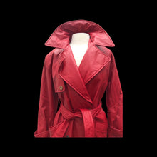 Load image into Gallery viewer, Lipstick Red Leather Trench Spy Coat