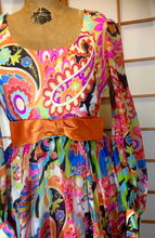 Load image into Gallery viewer, Vintage 70s Dress Maxi High Waisted Rainbow Paisley I Magnin Dress M Psychdelic Poet Sleeves