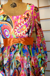 Vintage 70s Dress Maxi High Waisted Rainbow Paisley I Magnin Dress M Psychdelic Poet Sleeves