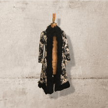 Load image into Gallery viewer, 60’s 70’s Tapestry Carpet Floral Mongolian Curly Lamb Black and White Coat Deadstock New With Tags Princess Afghan