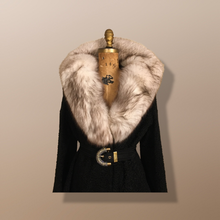 Load image into Gallery viewer, 60’s Vintage Black Karakul Persian Lamb and Silver Fox Fur Princess Coat Fit Flare Swarovski Crystal Belt