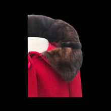 Load image into Gallery viewer, Red Wool Boucle Coat Mink Collar 60s Mad Men