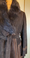 Load image into Gallery viewer, Women's Vintage 70s Suede Coat Shearling Lined With Orange Piping Penny Lane Almost Famous