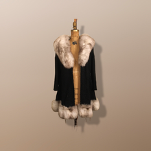 Load image into Gallery viewer, 60’s Vintage Black Karakul Persian Lamb and Silver Fox Fur Princess Coat Fit Flare Swarovski Crystal Belt