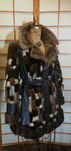 Load image into Gallery viewer, 60s Vintage Mink Leather Coat Patchwork Checkered Color Block Mosaic Coat M/L/XL