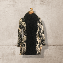 Load image into Gallery viewer, 60’s 70’s Tapestry Carpet Floral Mongolian Curly Lamb Black and White Coat Deadstock New With Tags Princess Afghan