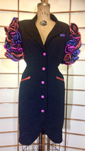 Load image into Gallery viewer, Rainbow 80's Vintage Ruffle Tuxedo Puff Sleeve Dress Size S/ Mariachi Mexican Total 80's Glam Material Girl Debbie Gibson Punky Brewster!