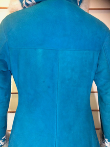 Suede and Shearling Lamb Turquoise Blue and White Embroidered Afghan Coat Almost Famous Hippy Chic Penny Lane S/M Beatles British Invasion!