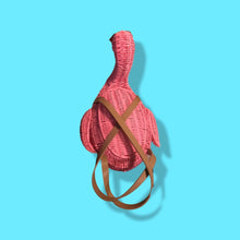 Load image into Gallery viewer, Flamingo Deadstock Wicker Coral Pink Weaved Bag with Leather Strap Basket Purse Picnic Basket