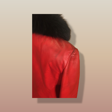 Load image into Gallery viewer, Vintage 70’s 80’s Embroidered Red Leather Coat Black Fox Fur Trim