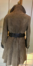 Load image into Gallery viewer, Mod 60s Suede and Leather Peacoat Trench Double Breasted Fit Flare Princess Twiggy S/M