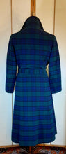 Load image into Gallery viewer, Vintage Pendleton Plaid Coat with Scarf Blue Green Fit and Flare Business Casual 100% Virgin Wool Made in Scotland Princess Flexible Size