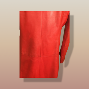 Vintage 70’s 80’s Embroidered Red Leather Coat Black Fox Fur Trim