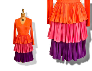 70’s Three Tier Rainbow Pleated Dress Couture Made in Italy