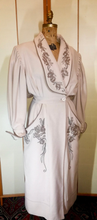 Load image into Gallery viewer, Film Noir Lantern Sleeve Balloon Pleated Sleeves Fit Flare Cashmere Wool Cream Embroidered Floral Coat Robe Made in Paris S Ingrid Bergman