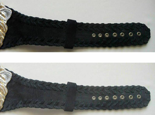 Load image into Gallery viewer, Vintage 80s Lion Belt with Real Swarovski Crystals Made in Austria Henry Bijoux Paris Hand Made Suede Black Small Jeweled Thick Cinch Glam
