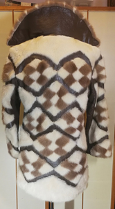 60s Mod Mink Geometric Coat/ Patchwork Mosaic Mink Leather Fur Tourmaline Jacket Brown and White Fur S,M