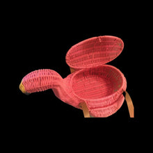 Load image into Gallery viewer, Flamingo Deadstock Wicker Coral Pink Weaved Bag with Leather Strap Basket Purse Picnic Basket
