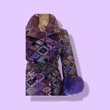 Load image into Gallery viewer, 60’s Purple Tapestry Carpet Coat Purple Shearling Mod Boho Penny Lane