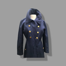 Load image into Gallery viewer, 60’s Long Blue Trench Coat Full Length Double Breasted Waterproof Wood Design