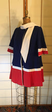 Load image into Gallery viewer, Vintage Women Lilli Ann Red White Blue 60s Mod Coat Wool Knit Attached Scarf Flexible Size