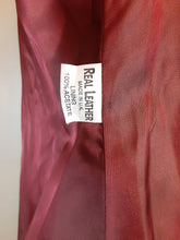 Load image into Gallery viewer, Leather Deep Red Burgundy Shearling Trimmed Princess Coat 70s Penny Lane Almost Famous