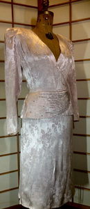 40s Peplum Dress Pink Beaded Dress Powder Fitted Pencil Cut Brocade Suit Jeweled Size M