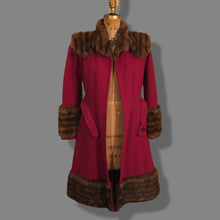 Load image into Gallery viewer, Vintage 40’s Coat Cranberry Red with Fur Trim and Wool