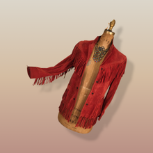 Load image into Gallery viewer, 70’s Red Thick Suede Fringe Coat Cowgirl Cowboy Southwestern Native American Style Boho Hippy