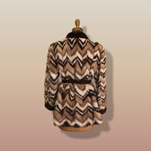 Load image into Gallery viewer, Vintage Mink Coat Mosaic “Patchwork” Intarsia Zigzag Chevron “Mocha Coffee” Swirl Tuxedo Style