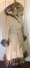 Load image into Gallery viewer, Pinup Hooded Fox Fur Princess Camel Wool Tiger Striped Print 50s 60s Fit and Flare Coat S/M Russian Princess