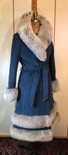 Load image into Gallery viewer, Vintage Coat-60s Blue Shearling and Wool Velvet/Velveteen Fit and Flare Princess Mod Boho Wrap Coat S/M/L Flexible Size