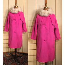 Load image into Gallery viewer, Vintage 60s Pink Lilli Ann Wool Coat with Fox Fur Collar Princess Mod Audrey Hepburn Jackie Kennedy Flexible Size Loose Fit