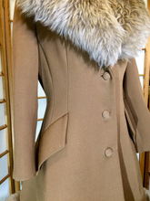 Load image into Gallery viewer, 60’s Caramel Lilli Ann Shearling Fit and Flare Princess Coat with Belt Clutch Purse Set Beaded