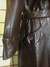 Load image into Gallery viewer, 1970s 70s Leather Trench Spy Girl Duster Highly Detailed Extra Hardware, Made in Israel M