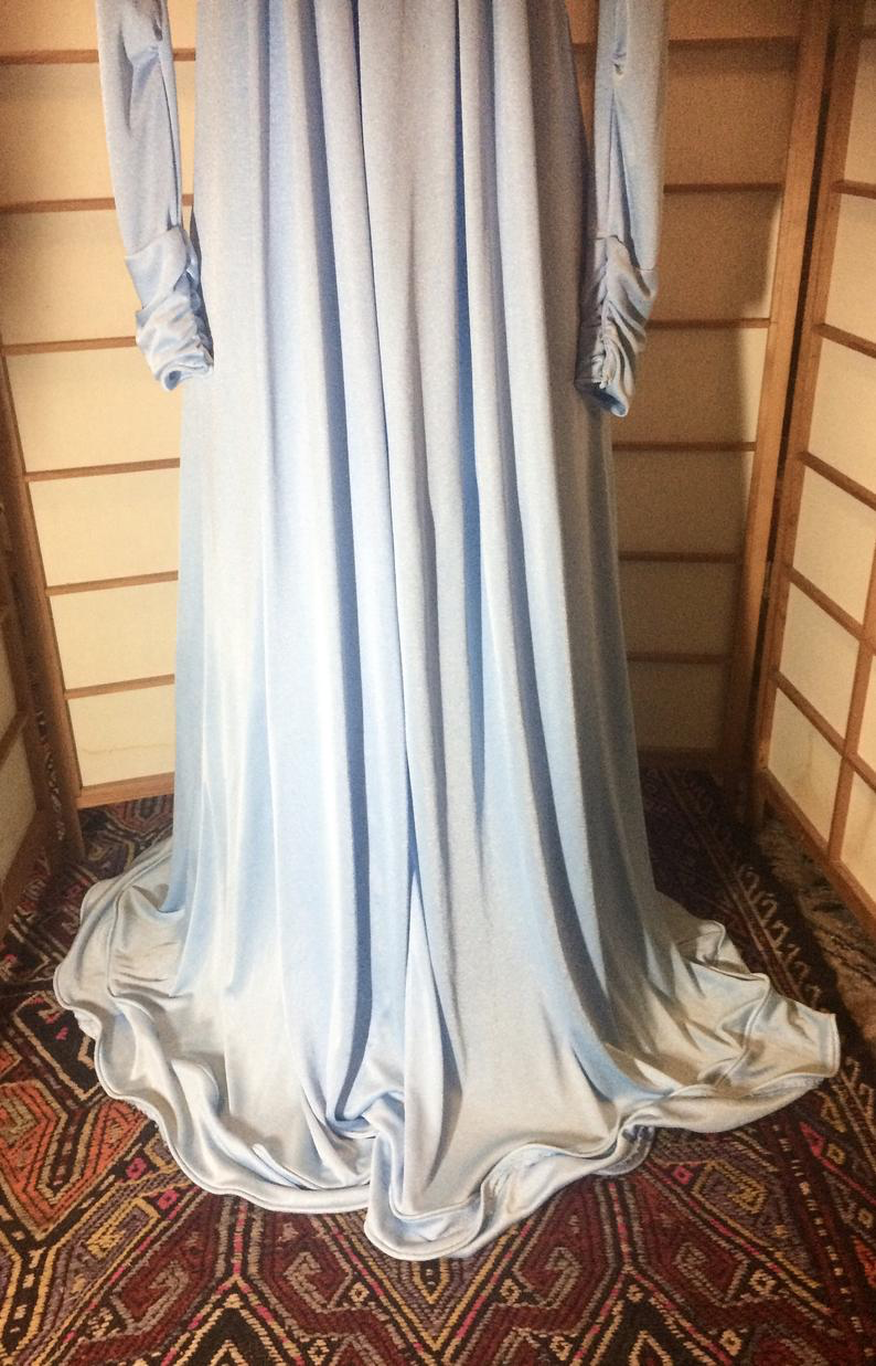 70s Grecian Greek Goddess Dress --Powder Blue Empire Waist Silky Slinky Extra Long Dress L/XL Wedding Dress 70s Grecian Greek Goddess Dress --Powder Blue Empire Waist Silky Slinky Extra Long Dress L/XL Wedding Dress