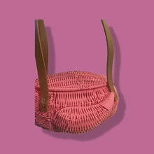 Load image into Gallery viewer, Flamingo Deadstock Wicker Coral Pink Weaved Bag with Leather Strap Basket Purse Picnic Basket