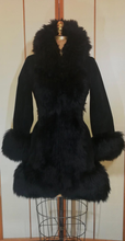 Load image into Gallery viewer, Lilli Ann London 70s Black Suede Shearling Lamb Almost Famous Fit and Flare Russian Princess Petite Penny Lane Coat Small